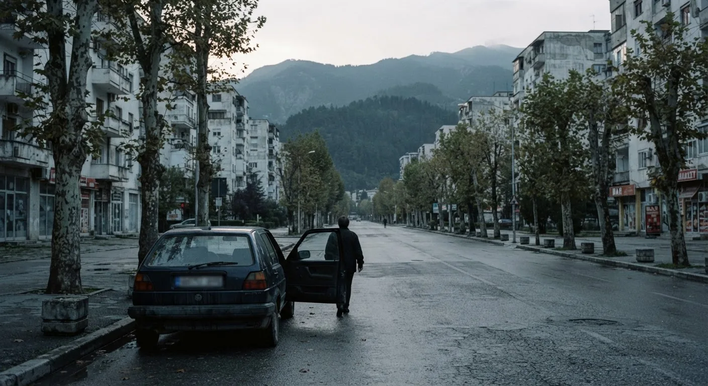 Strada e paesaggio a Tirana, Albania